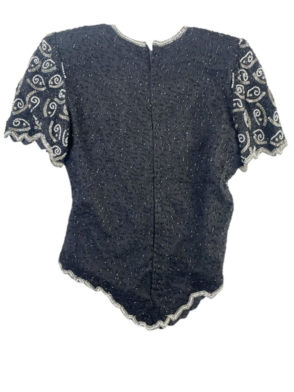 Vintage Laurence Kazar Black Silk Beaded Sequin Blouse 80s 90s Cocktail Top SZ - Picture 2 of 8